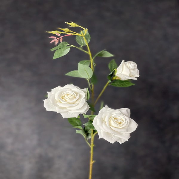 0435 گل مصنوعی رز مخمل سفید سه گل - تصویر 1